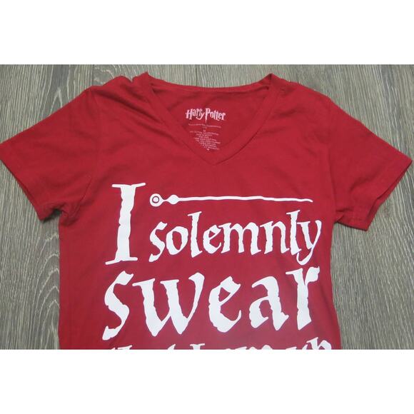 HARRY POTTER I Solemnly Swear Up to No Good T Shirt Size M Women V Neck Red - Picture 3 of 6
